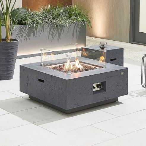 Fireglow Albany Square Gas Firepit Coffee Table with Wind Guard